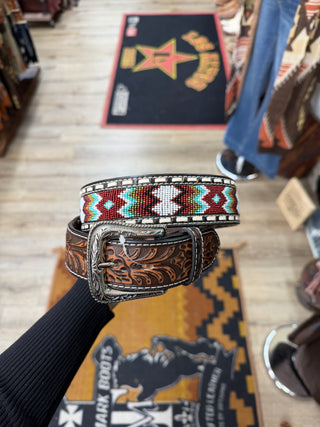 Ariat Men’s Embossed Beaded Belt - (Brown) A1040402