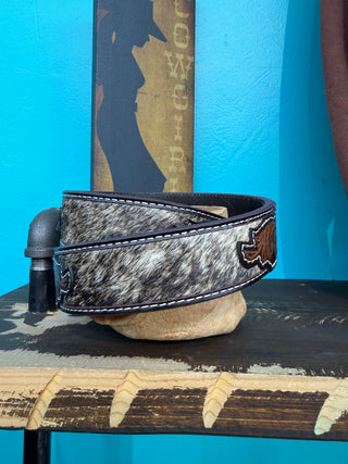 Nocona Men’s Floral Tooled Calf Hair Belt - (Brown) N210008347