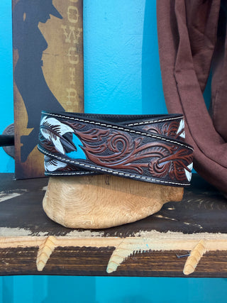 Ariat Men’s Feather Tooled Western Belt - (Brown) A1038602