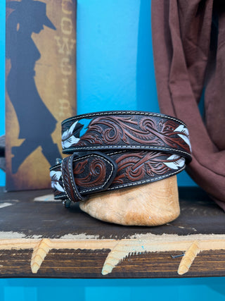 Ariat Men’s Feather Tooled Western Belt - (Brown) A1038602