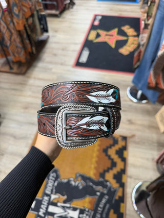 Ariat Men’s Feather Tooled Western Belt - (Brown) A1038602