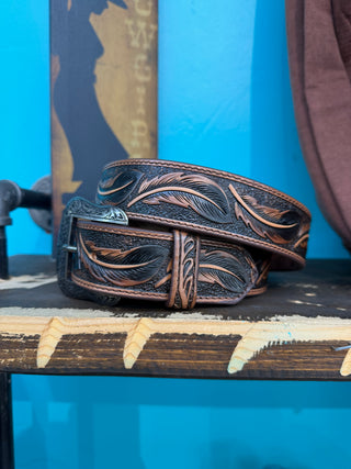 Del César Leather Feather Western Belt - (Honey) RB151