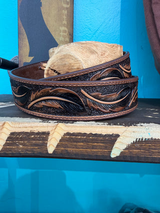 Del César Leather Feather Western Belt - (Honey) RB151