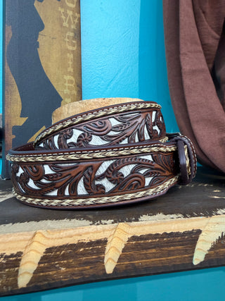 Nocona Men’s Tooled Calf Hair Belt - (Brown) N210009602