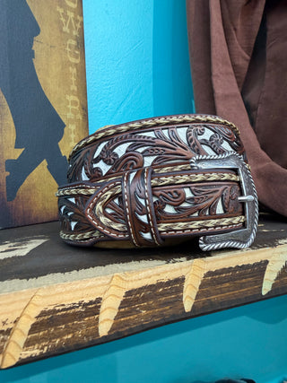 Nocona Men’s Tooled Calf Hair Belt - (Brown) N210009602