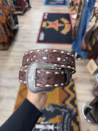 Nocona Men’s Lacing Embossed Floral Contrast Belt - (Brown) N2410908