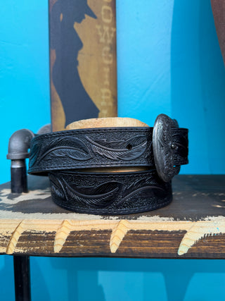 Del César Feather Western Belt - (Black) RB151