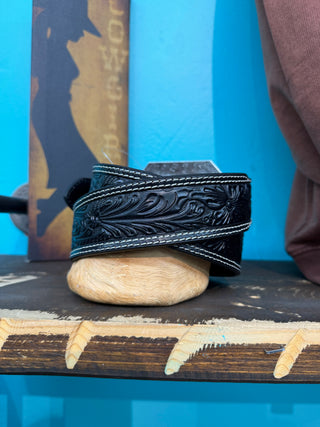 Ariat Men’s Floral Tooled Western Belt - (Black) A1042201