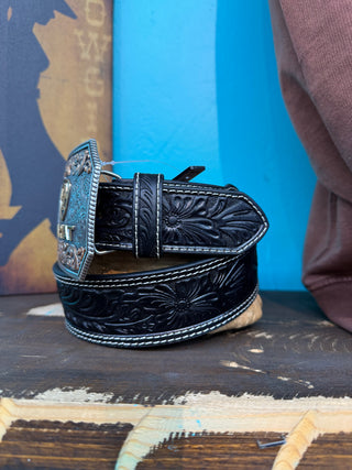 Ariat Men’s Floral Tooled Western Belt - (Black) A1042201