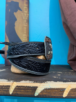 Ariat Men’s Floral Tooled Western Belt - (Black) A1042201