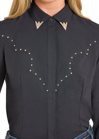 Panhandle Slim Women's Black Button Down Western Shirt(Black)-LWN2S07922