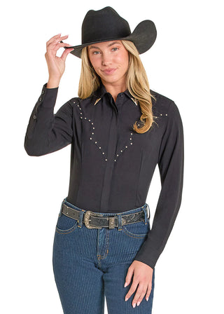 Panhandle Slim Women's Black Button Down Western Shirt(Black)-LWN2S07922