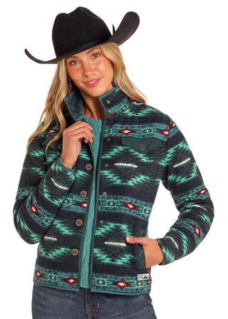 Powder River Women’s Printed Berber Jacket-(Teal) DW92C04132