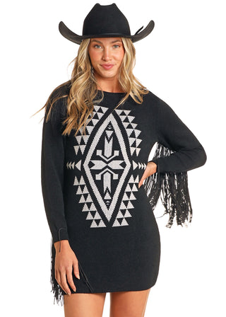 Rock & Roll Denim Women’s Mini Aztec Dress-(Black)BWD2R04484