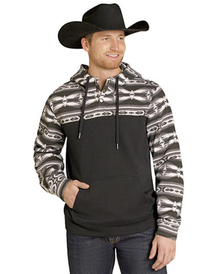 Men's Rock and Roll Denim Black and White Aztec Pullover Hoodie BM94T07703