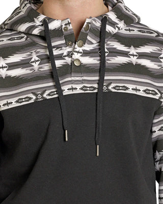Men's Rock and Roll Denim Black and White Aztec Pullover Hoodie BM94T07703