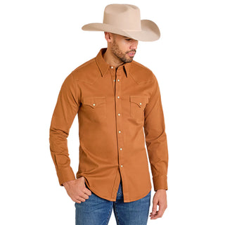 Rock & Roll Men's Solid Woven Snap Button Shirt(Rust)- BMN2S07875
