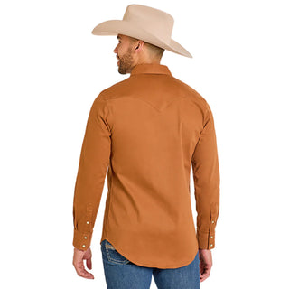 Rock & Roll Men's Solid Woven Snap Button Shirt(Rust)- BMN2S07875