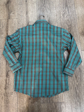 Panhandle Rough Stock Boys Long Sleeve Snap Shirt (Teal/Brown) RSBS0SRYT3