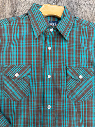 Panhandle Rough Stock Boys Long Sleeve Snap Shirt (Teal/Brown) RSBS0SRYT3