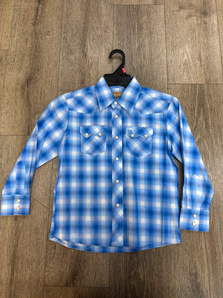 Wrangler Boys Long Sleeve Button Up (Blue) 112356547