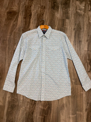 Panhandle Boys Floral Long Sleeve Snap Shirt (Turquoise) PBN2S03776