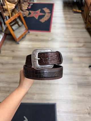 Men’s Ariat Tooled Exotic Print Belt (Dark Brown) A1021202