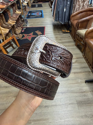 Men’s Ariat Tooled Exotic Print Belt (Dark Brown) A1021202