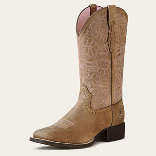 Womens Round Up Remuda Wide Square Toe Western Boot(Brown Bomber)-10019906