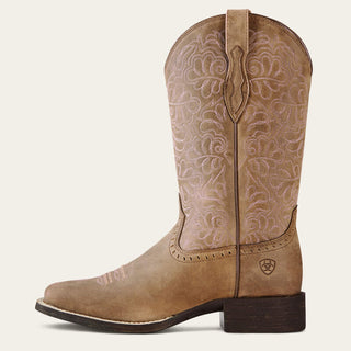 Womens Round Up Remuda Wide Square Toe Western Boot(Brown Bomber)-10019906