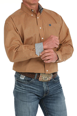 Orange Geo Print Stretch Classic Fit Men's Shirt-MTW1105886