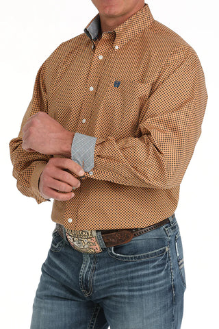 Orange Geo Print Stretch Classic Fit Men's Shirt-MTW1105886