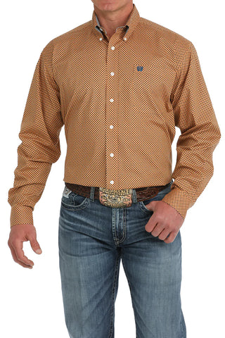 Orange Geo Print Stretch Classic Fit Men's Shirt-MTW1105886