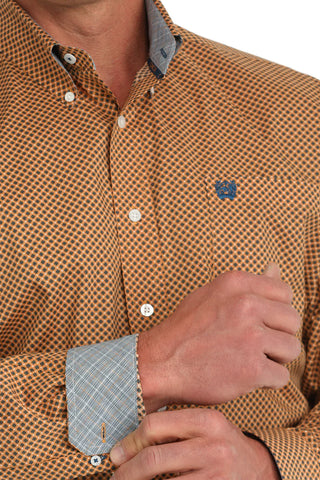 Orange Geo Print Stretch Classic Fit Men's Shirt-MTW1105886