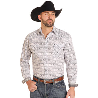 Panhandle Rough Stock Southwestern Aztec Long Sleeve Snap Shirt(Black)RMN2S04611