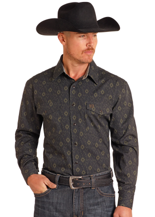 PANHANDLE SLIM BLACK AZTEC LONG SLEEVE SNAP SHIRT-PMN2S04849