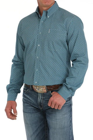CINCH MEN'S CIRCLE PRINT BUTTON DOWN SHIRT-MTW1347126 GRN