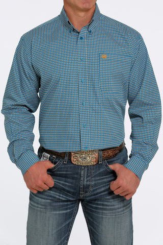CINCH MENS SQUARE PRINT LONG SLEEVE SHIRT(Turquoise)-MTW1105437