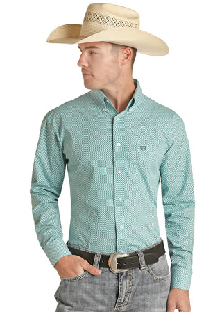PANHANDLE SELECT MENS LS DITSY PRINT SHIRT (TURQUOISE)-PSMSODR0LX