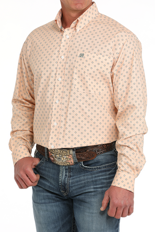 CINCH MEN GEOMETRIC PRINT L/S Shirt(Orange)-MTW1105884