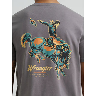 Men's Wrangler Bucking Cowboy Back Graphic T-Shirt(Grey) 112368627