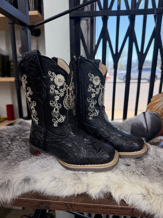 Kids Western Cincelado Boots (Black) - 9215