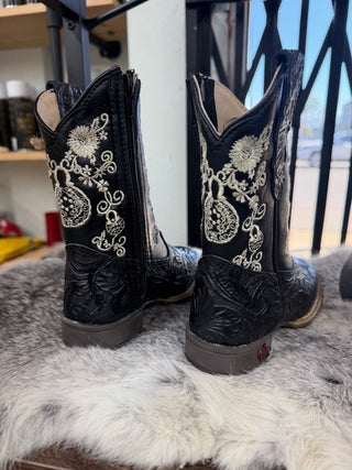 Kids Western Cincelado Boots (Black) - 9215
