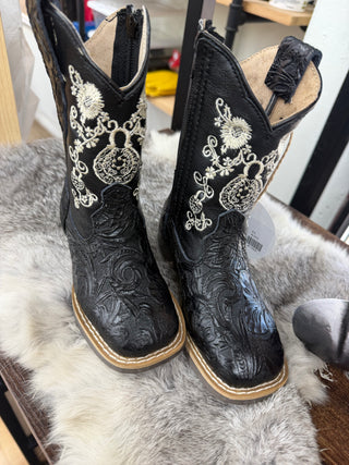 Kids Western Cincelado Boots (Black) - 9215