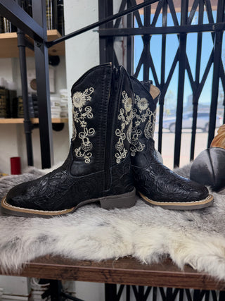Kids Western Cincelado Boots (Black) - 9215