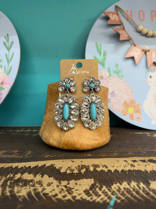 Women’s Rhinestone Concho Earrings - Silver SE-2329