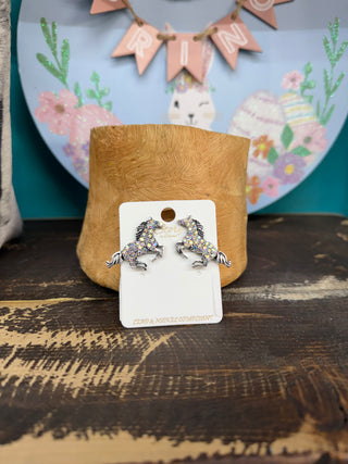 Women’s Rhinestone Horse Earring - Silver HE-11168