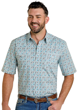 PANHANDLE SLIM ROUGH STOCK TURQUOISE GEO SNAP SHIRT (RMN3S06539)