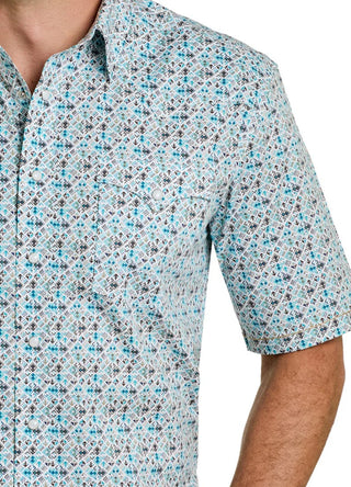 PANHANDLE SLIM ROUGH STOCK TURQUOISE GEO SNAP SHIRT (RMN3S06539)