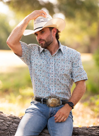 PANHANDLE SLIM ROUGH STOCK TURQUOISE GEO SNAP SHIRT (RMN3S06539)